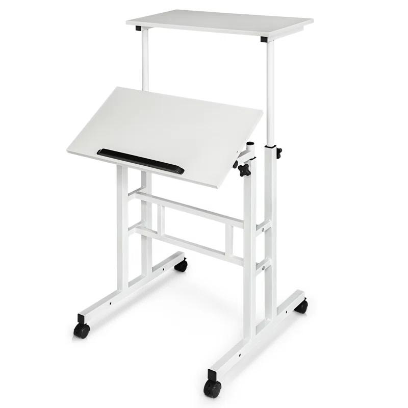 MoNiBloom Mobile Computer Desk, Adjustable Height Laptop Standing Desk with Tilting Tabletop and Monitor Shelf