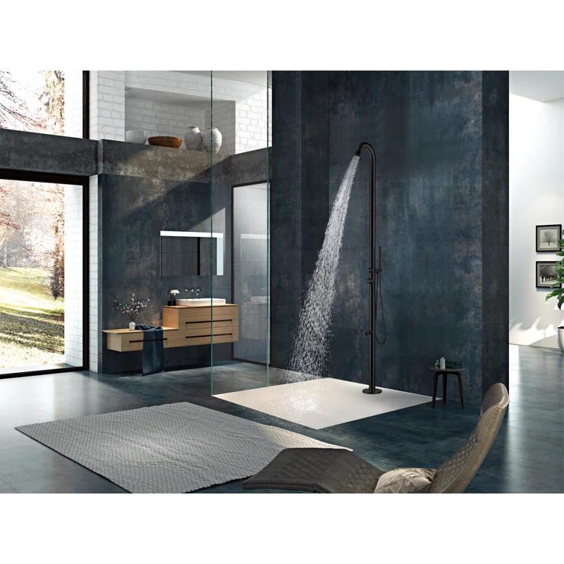 90.12'' H Temperature Controlled Portable Stainless Steel Freestanding Outdoor Shower and Footwash Spout