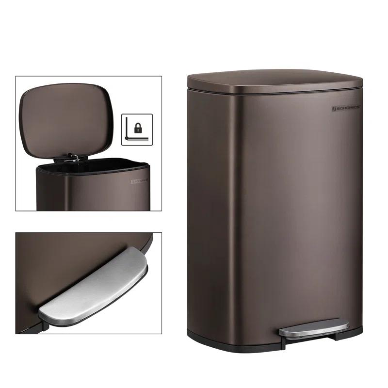 Songmics Stainless Steel Step On Fingerprint-resistant Trash Can with Back Handle