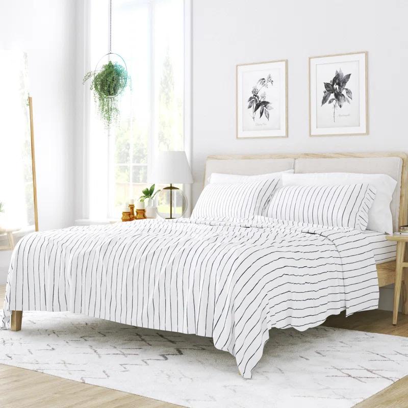 IEnjoy Home Distressed Navy Coastal Stripe Pattern Microfiber Sheet Set
