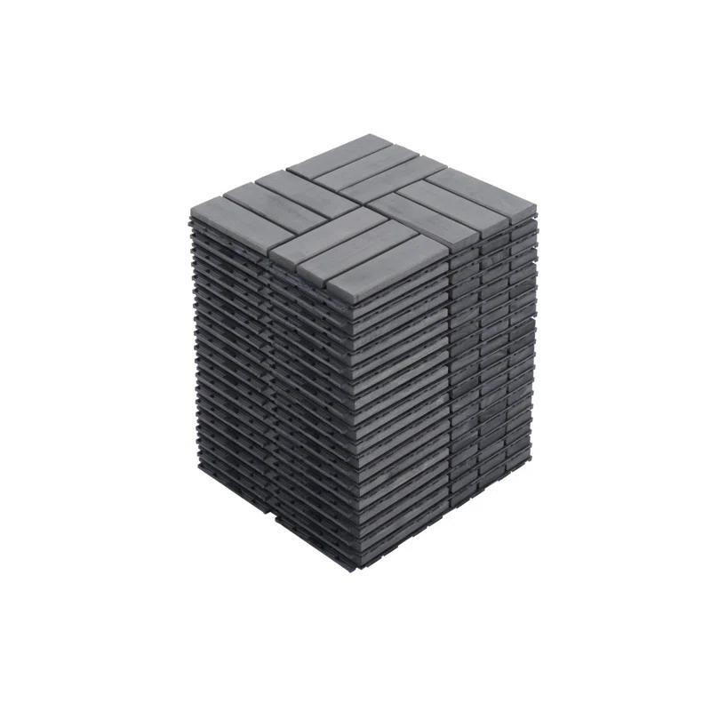 Go Peak Track 20 PCS Interlocking Deck Tiles Checker Pattern, 12" X 12" Square Light Gray Acacia Hardwood Outdoor Flooring For Patio, Bancony, Pool Side,...