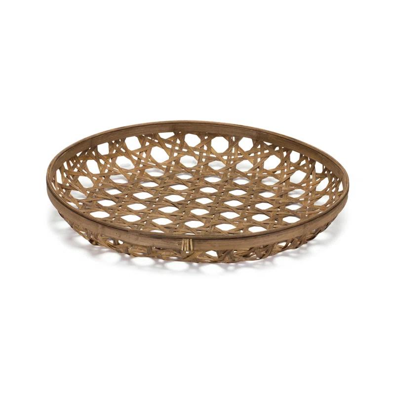 ZeaZu 22" Brown Bamboo Weave Round Wood Tray