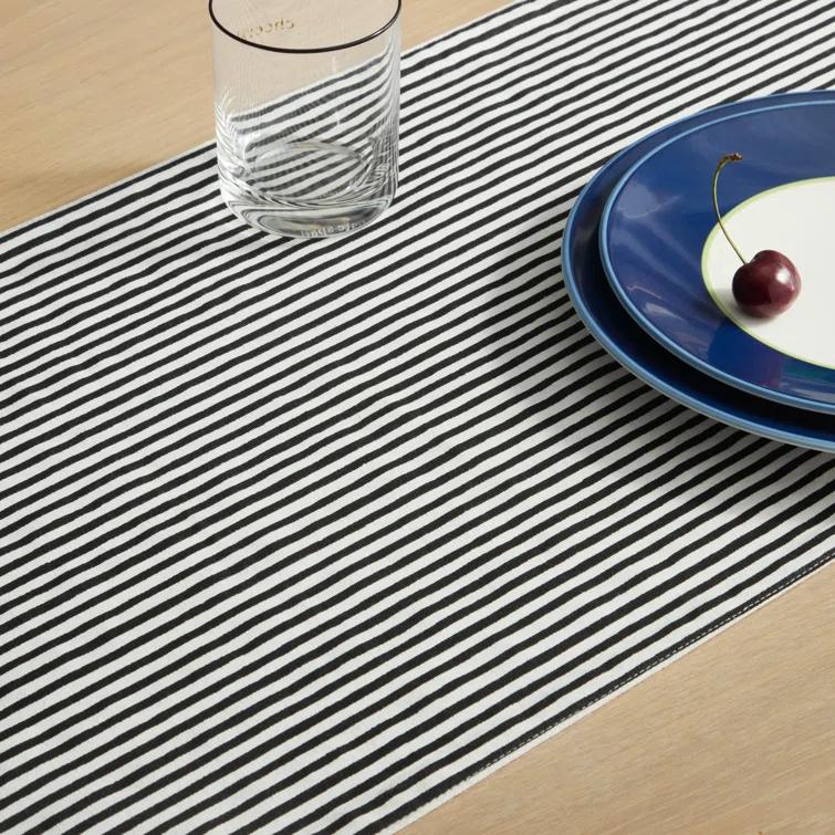 kate spade new york KATE SPADE NEW YORK Hand Painted Shirting Stripe Table Runner 15"x72" Silver/White