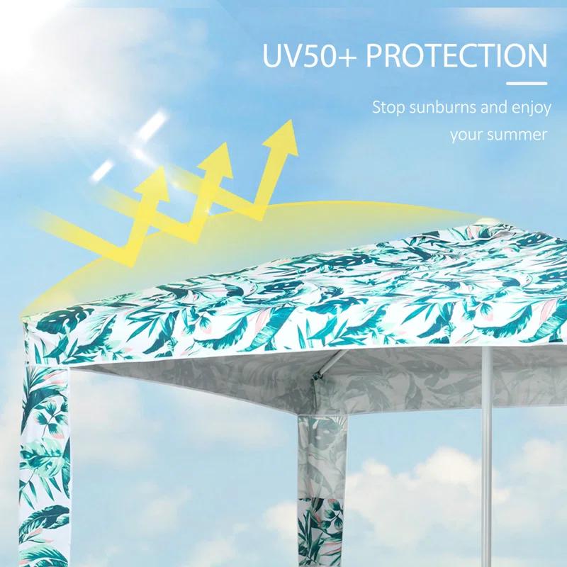 Outsunny Quick Beach Cabana Canopy Umbrella, 6.5' Easy-Assembly Sun-Shade Shelter with Sandbags, Cool UV50+ Fits Kids & Family, Green Coconut Palm