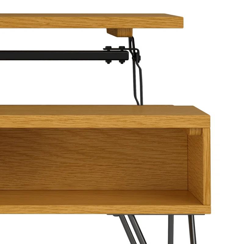 Simpli Home Hunter 36"W Solid Wood Industrial Small Lift Top Coffee Table with Hidden Storage and Metal Hairpin Legs