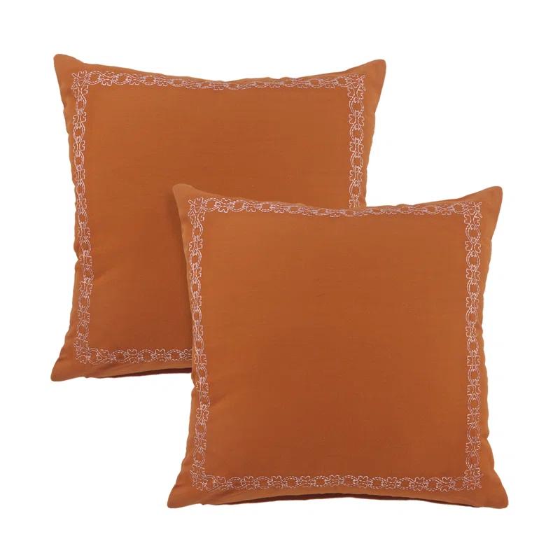 Rajani Home Casual Burnt Orange Solid Embroidered Cotton Throw Pillow Set