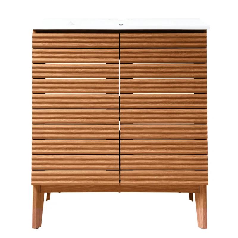 Calandre 30" Slat Modern Farmhouse 2-Shelf Bath Vanity Cabinet Only (Sink Basin not Included)