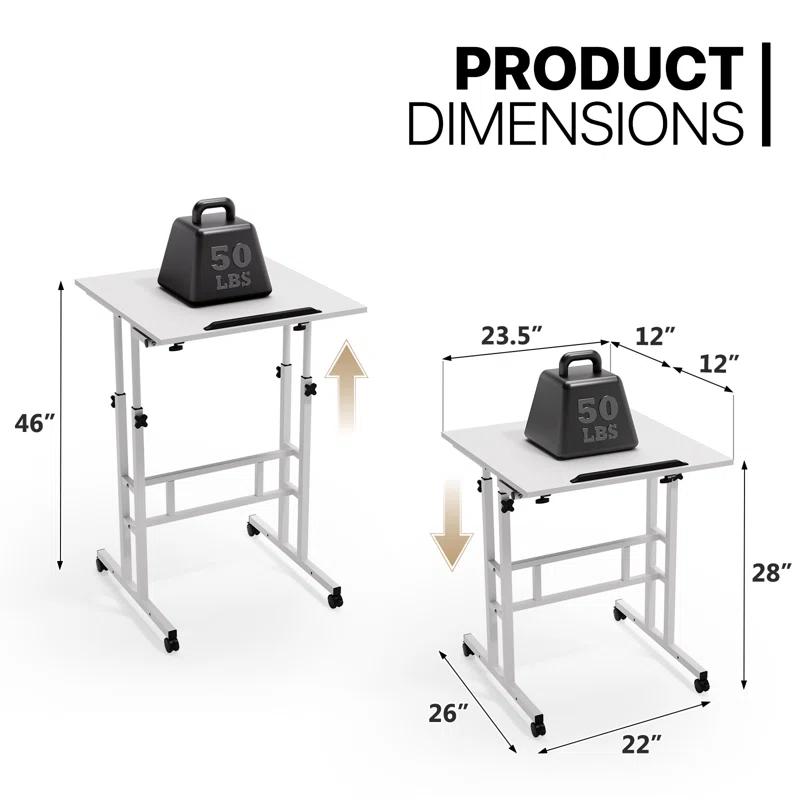 MoNiBloom Mobile Computer Desk, Adjustable Height Laptop Standing Desk with Tilting Tabletop and Monitor Shelf