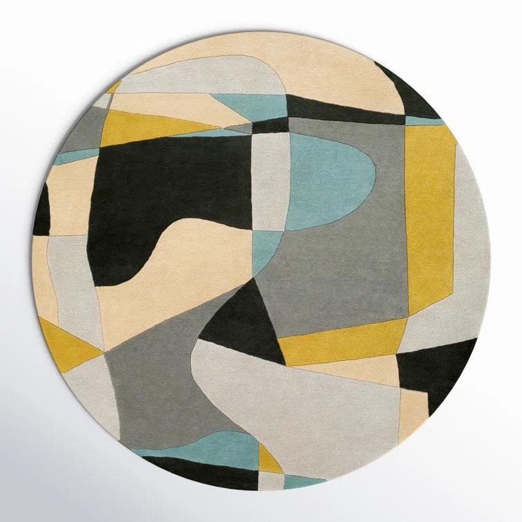 Gaye Geometric Handmade Tufted Wool Gray/Khaki/Teal Area Rug