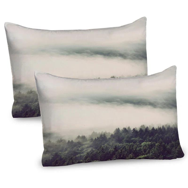 Ambesonne Ambesonne Fog Pillow Sham 2 Pack Evergreen Trees Mountain Slopes Dark Green