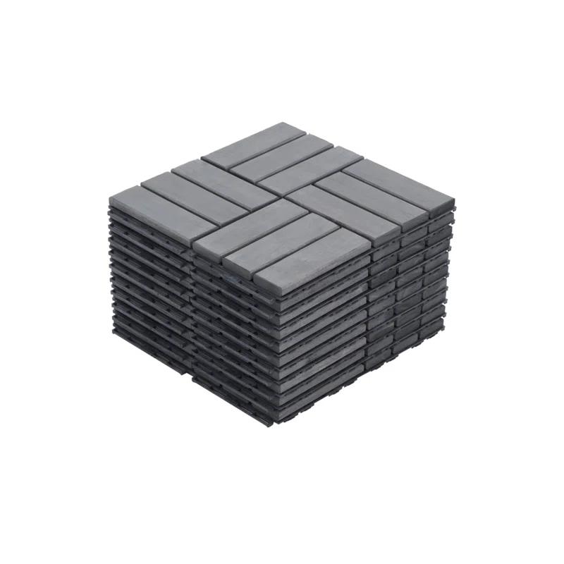 Go Peak Track 20 PCS Interlocking Deck Tiles Checker Pattern, 12" X 12" Square Light Gray Acacia Hardwood Outdoor Flooring For Patio, Bancony, Pool Side,...