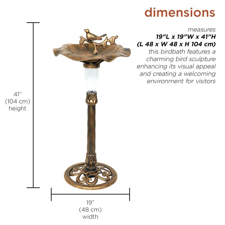 Alpine 41"H Solar Birdbath with Birds and LED Light for Garden