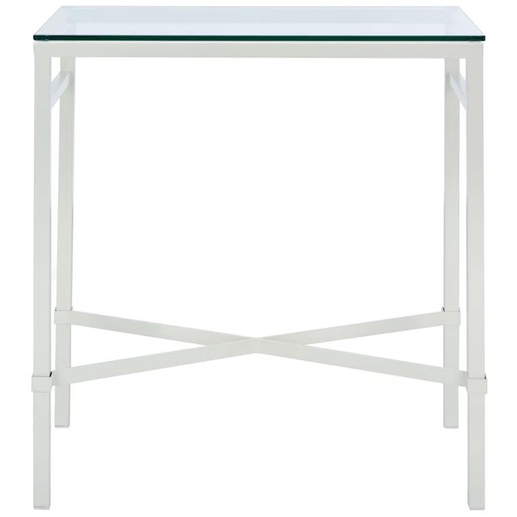 SAFAVIEH Couture Viggo Glam Glass Top Metal Side Table, White