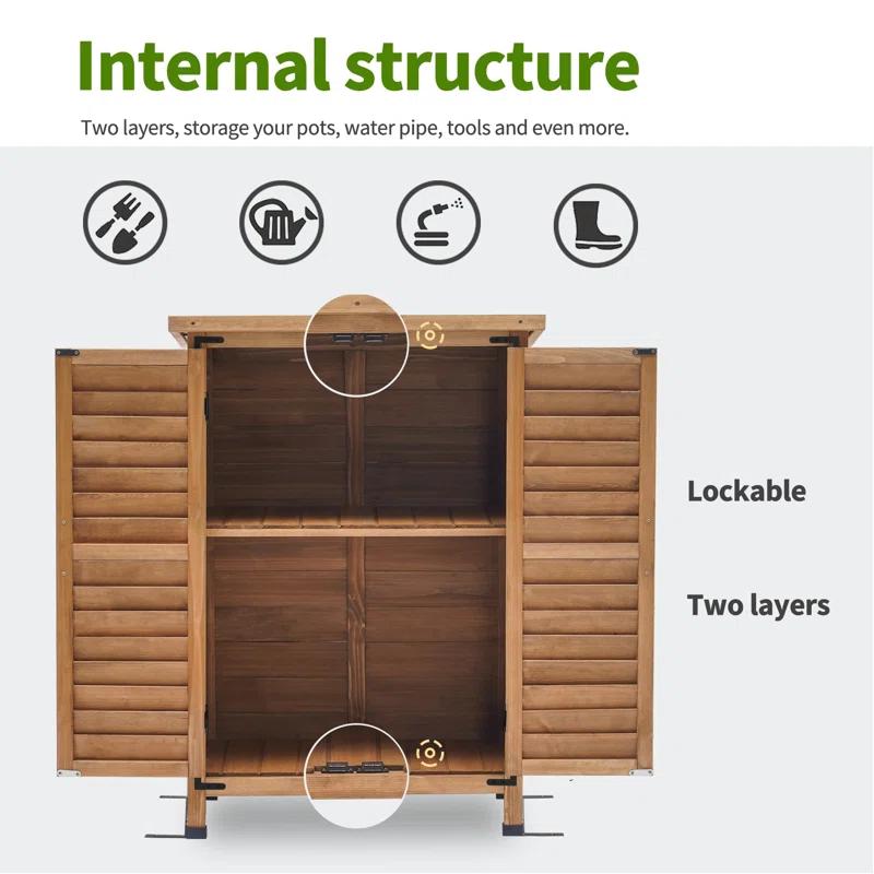 24.6 in. W x 18 in. D Outdoor Wood Storage Cabinet，Garden Wooden Tool Shed with Double Doors