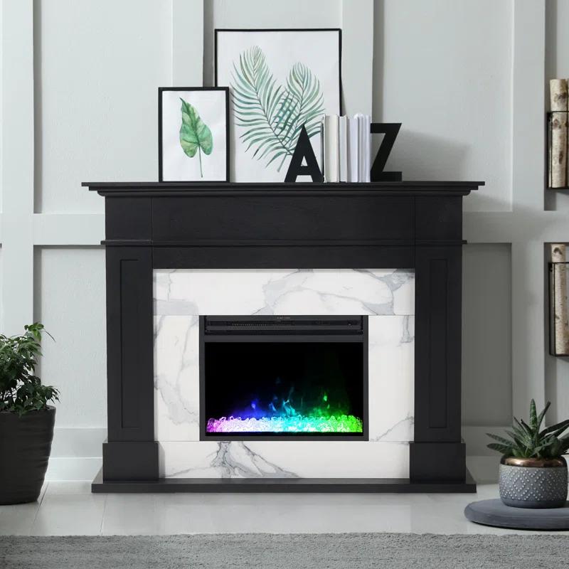 Cambridge Cambridge Sofia 53-in. Electric Fireplace Mantel in with Black Marble Inlay and Crystal Rocks