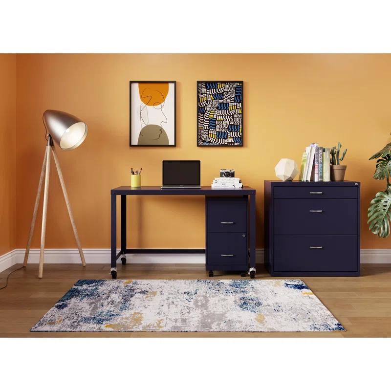 Navy 3-Drawer Lockable Steel Lateral Filing Cabinet