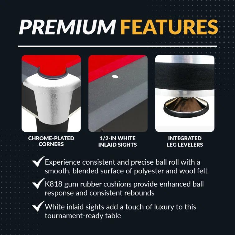 Hathaway Games Hathaway Jupiter 7 Ft Heavy Duty Pool Table – Includes Cue Sticks, Billiard Balls, Brush – Modern Look for Family Billiards Games Room – Red Felt with Black Finish