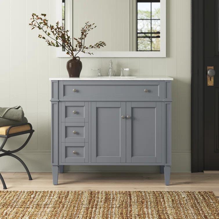 Rivers 40" Free-Standing Single Bathroom Vanity Set with Marble Vanity Top