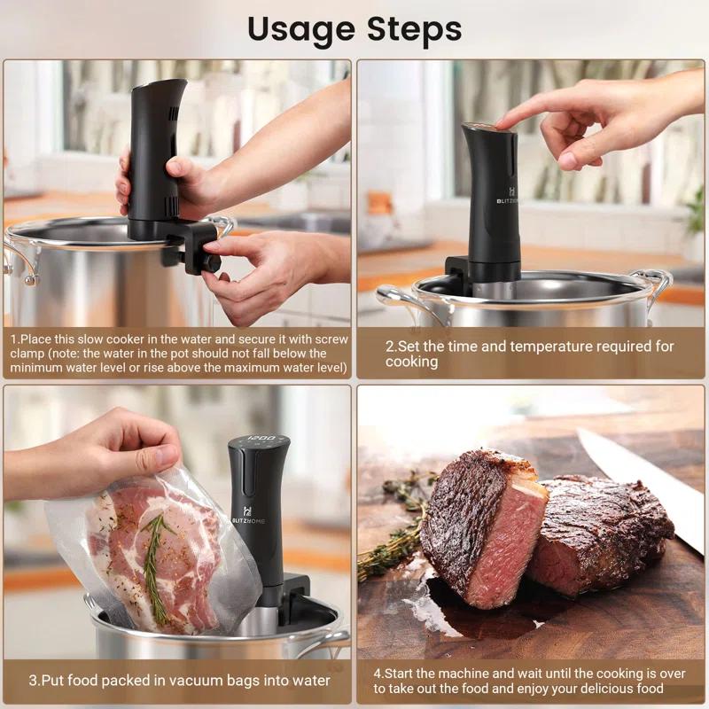 BlitzHome 1100W Sous Vide Cooker with Temperature Setting, Timer, Breath Light Reminder Function