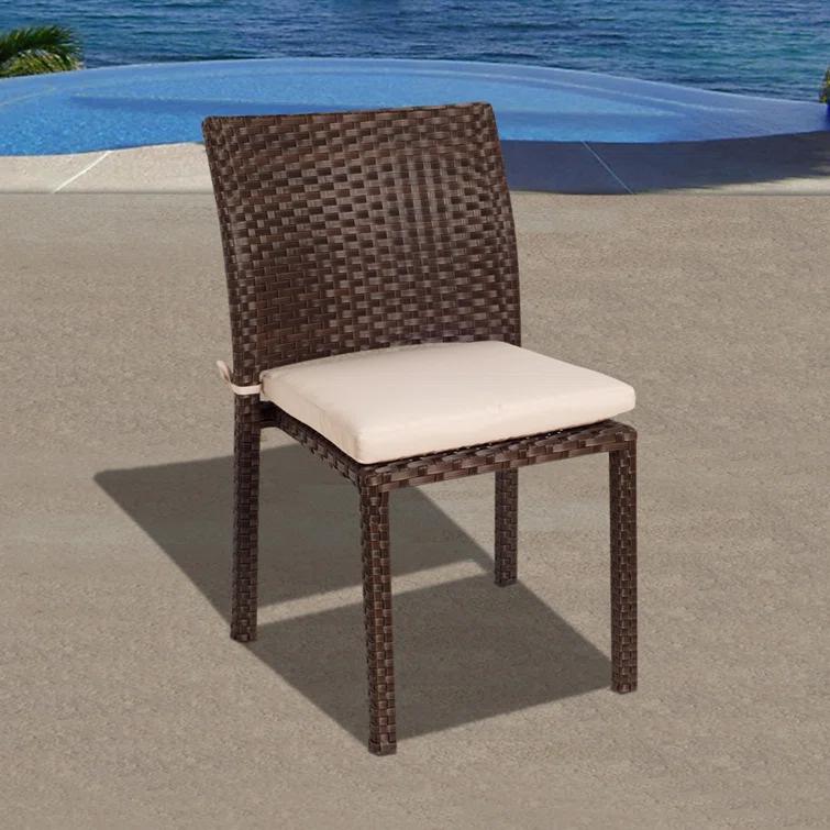 Sonlin Polyethylene (PE) Wicker Wicker Outdoor Stacking Dining Side Chair with Cushion (Set of 4)