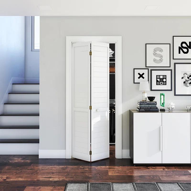 EightDoors 80-in Louvered Wood Finished Painted Flat Bi-Fold Door