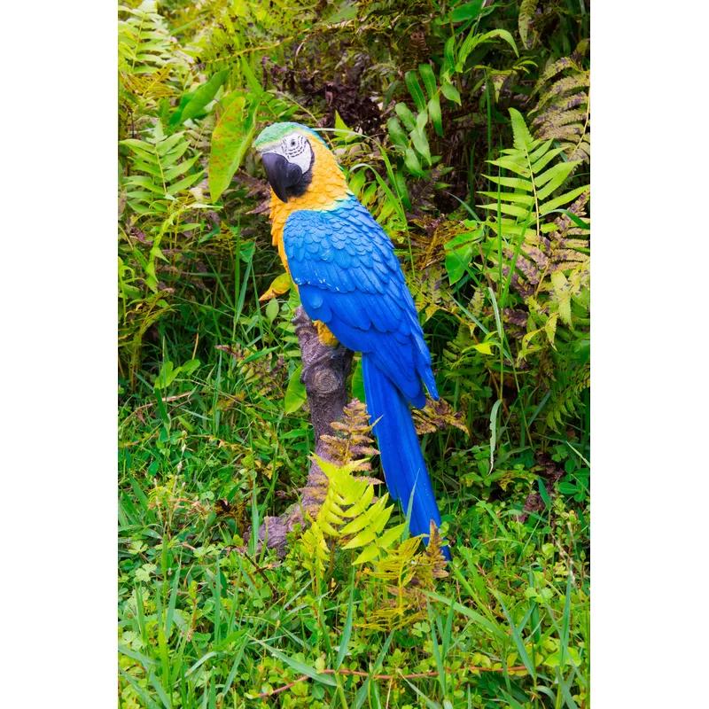 Blue and Yellow Parrot on Branch Polyresin Statue