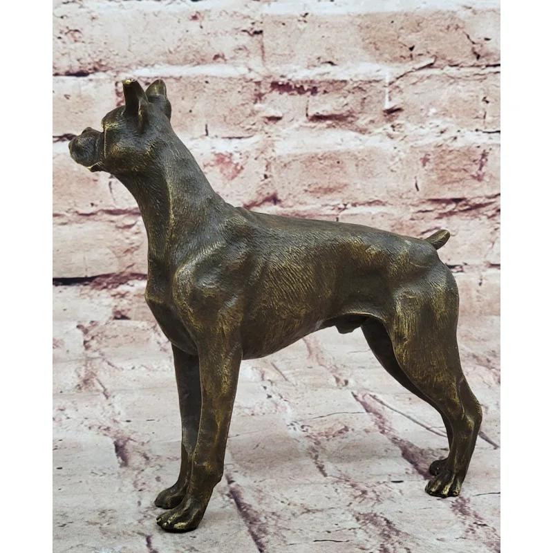 Williston Forge Boxer Dog Bronze Metal Statue Sculpture Collectible Decor Signed Art 8 Inches X 9 Inches