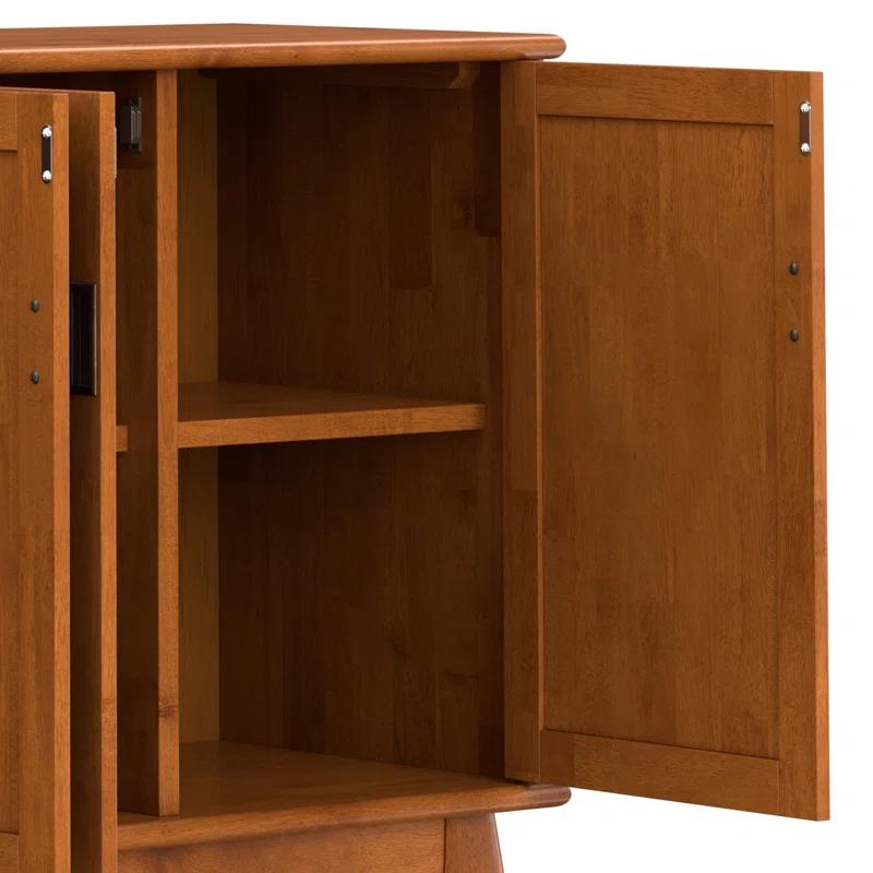 Simpli Home Draper 66"W Solid Hardwood Mid-Century Modern 4-Door Sideboard Buffet with Adjustable Shelves