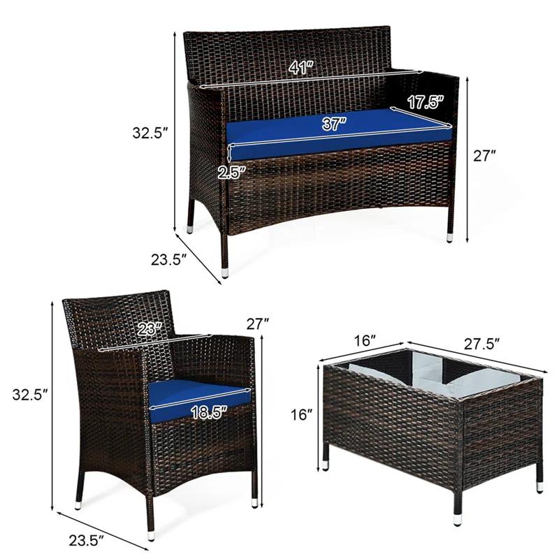 Rayna 4 Piece Rattan Sofa Seating Group with Cushions