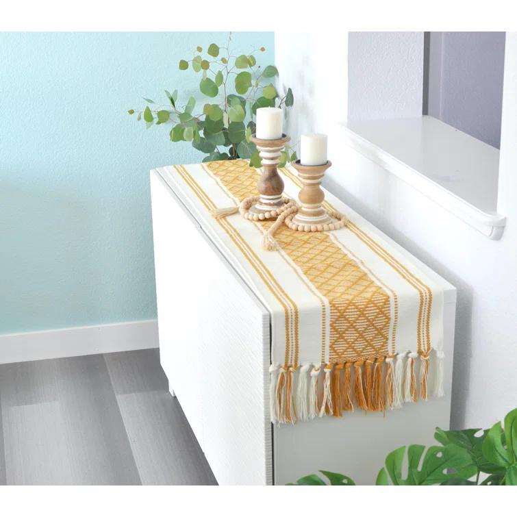 Oveesha Boho Cotton Woven Table Runner With Tassels