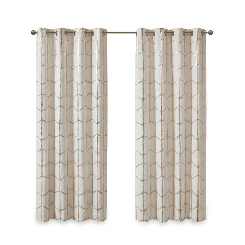 Everly Quinn Total Blackout Metallic Print Grommet Top Curtain Panel Pair (2 Pcs Window Panels)
