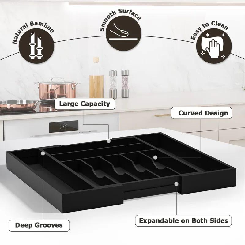 Ebern Designs Utensil Organizer Silverware Drawer Organizer - Bamboo Expandable Cutlery Tray With Dividers