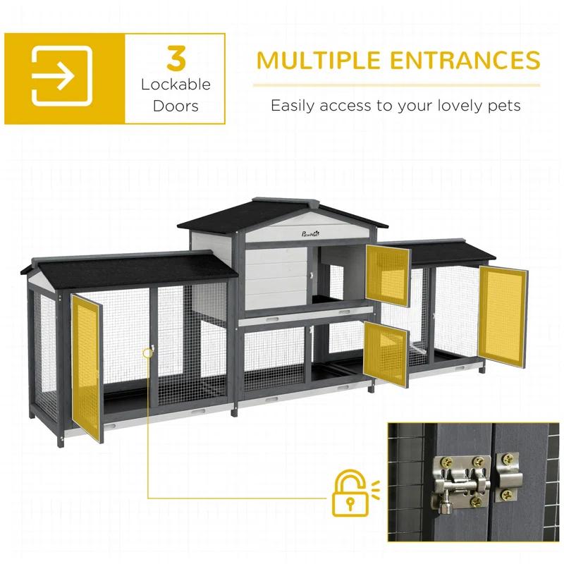 One Allium Way® 90.5" Wooden Rabbit Hutch Bunny Cage Pet Playpen House Enclosure with Double Side Run Boxes, No Leak Tray, Ramp, for Guinea Pig and Small Animals