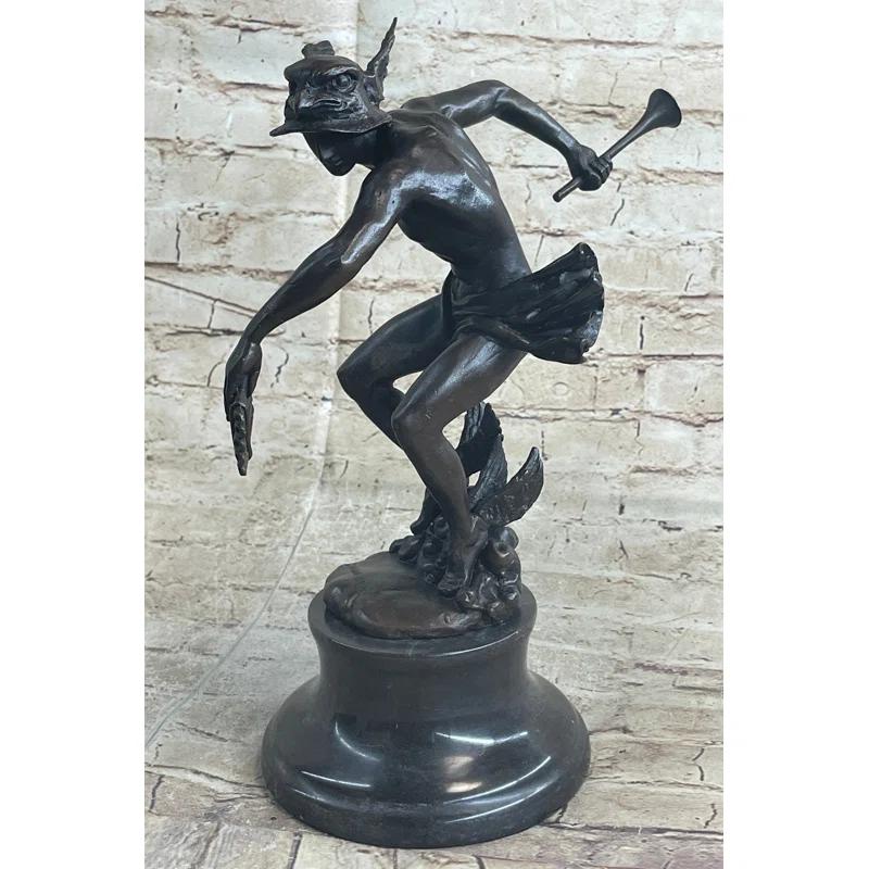 Wildon Home® Mercury Hermes Greek God Messenger Giambologna Bronze Sculpture Statue 11.5" x 12"
