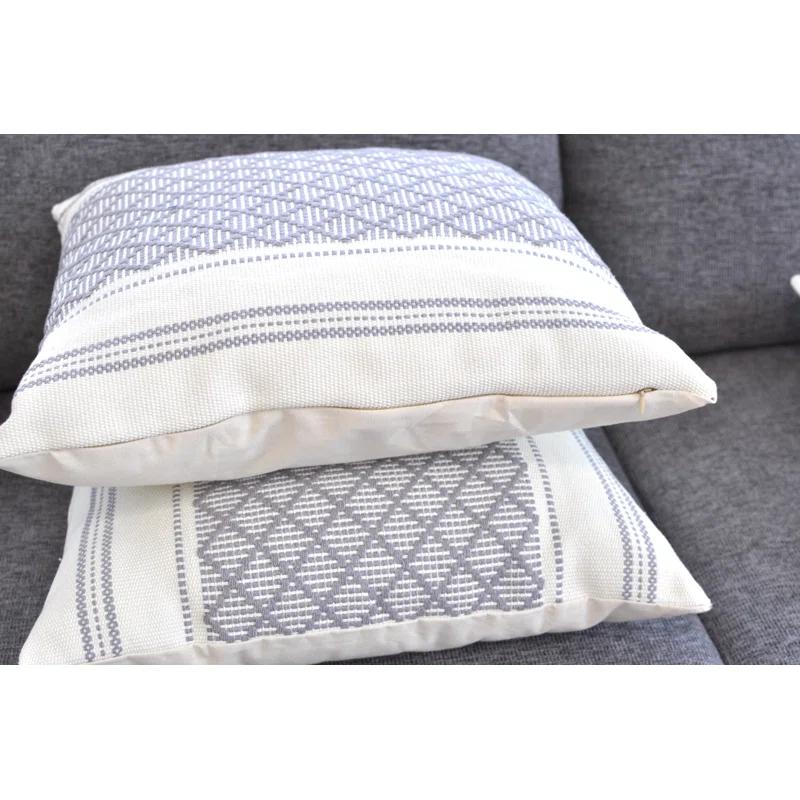Dakota Fields Dorothene Outdoor Indoor  Pillow Covers Geometric Checkered Pattern, Plaid Woven Cushion Covers Pillow Cases (Set of 2)
