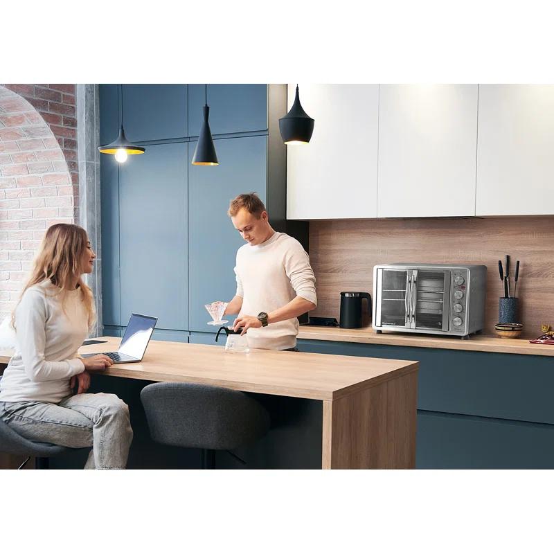 MODERN WALLS LLC French Door 47.5Qt, 18-Slice Convection Oven 4-Control Knobs, Bake Broil Toast Rotisserie Keep Warm, Includes Pizza Racks