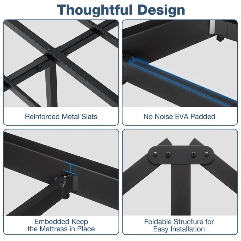 Ebern Designs Upholstered Bed Frame with Charging Station and Storage Headboard