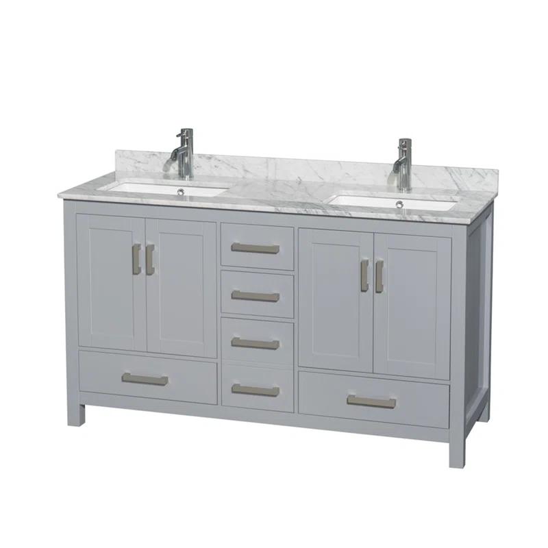 Wyndham Collection Sheffield 60" Freestanding Double Bathroom Vanity with Marble Top & Reviews | Wayfair