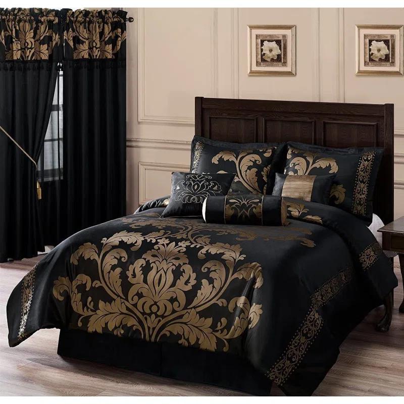 Chezmoi Collection Royale Jacquard Floral 7 Piece Comforter Set