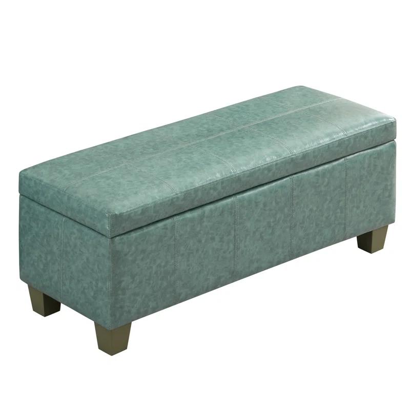 Ebern Designs Faux Leather Storage Ottoman, Rectangle Upholstered End Of Bed Storage Bench,  Stitch Tufted Bedroom Bench With Storage, Entryway Large Storage Ottoman With Wooden Legs