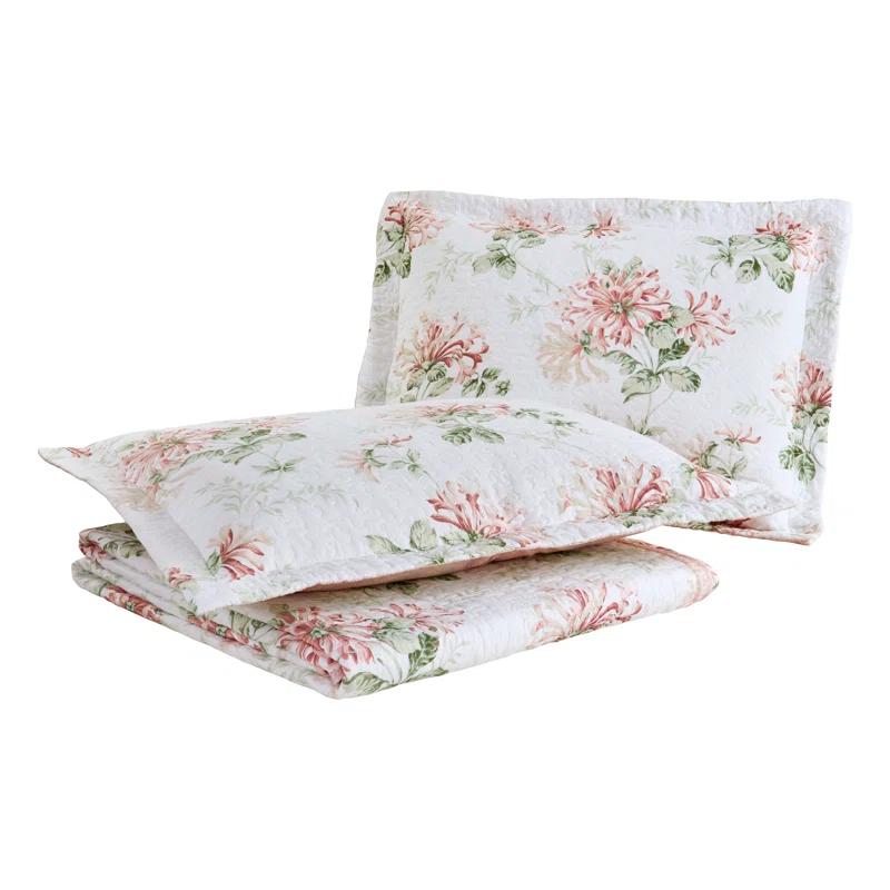 Laura Ashley Laura Ashley Honeysuckle Cotton Reversible Pink Quilt Set