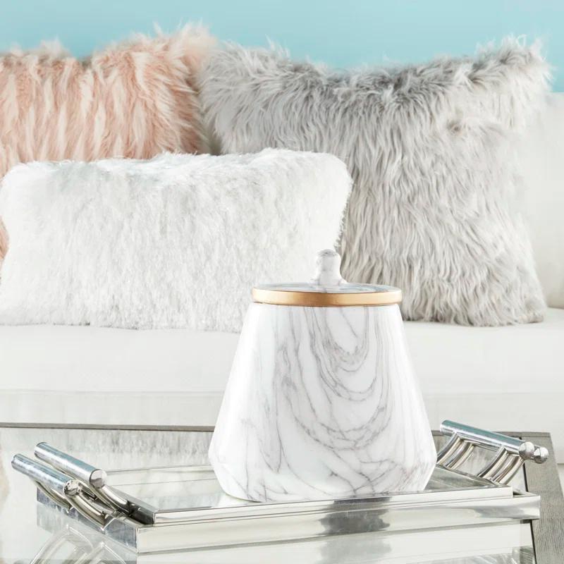 CosmoLiving by Cosmopolitan Ceramic Faux Marble White Decorative Jars with Gold accent