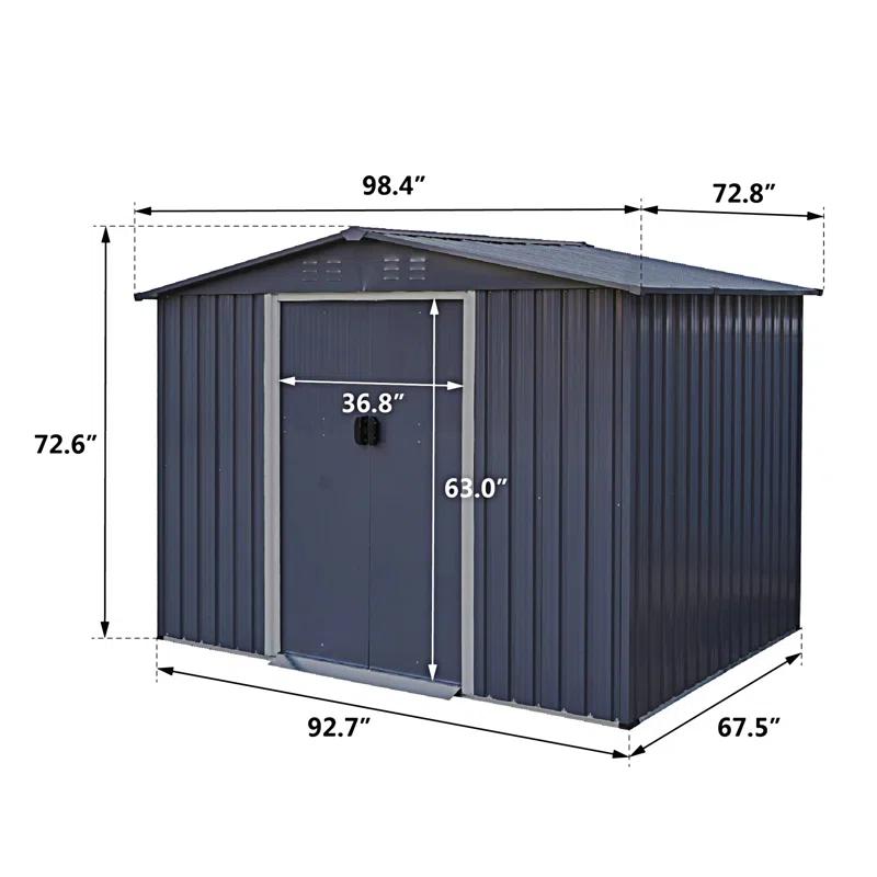 Outdoor Storage Shed 6 FT Large Metal Tool Sheds, Heavy Duty Storage House With Sliding Doors With Air Vent For Backyard Patio Lawn To Store Bikes, Tools, Lawnmowers Dark Grey
