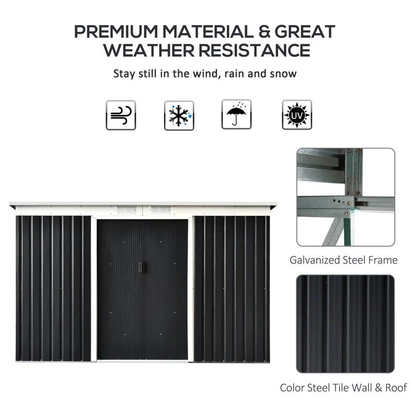 9 ft. W x 4 ft. D Metal Horizontal Tool Shed