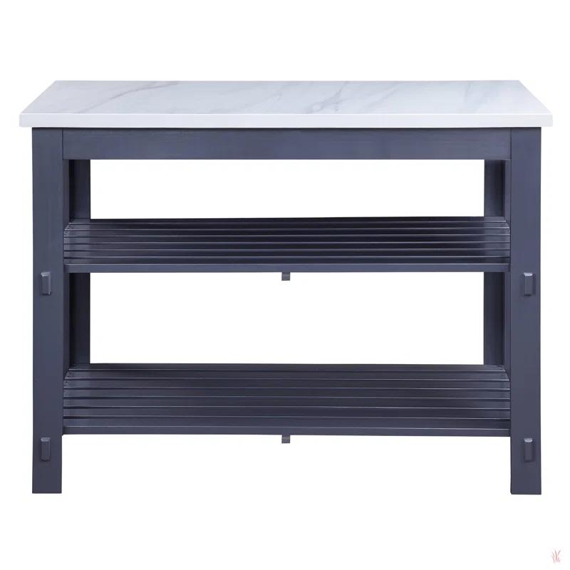 Latitude Run® Marble Top & Gray Finish Kitchen Island