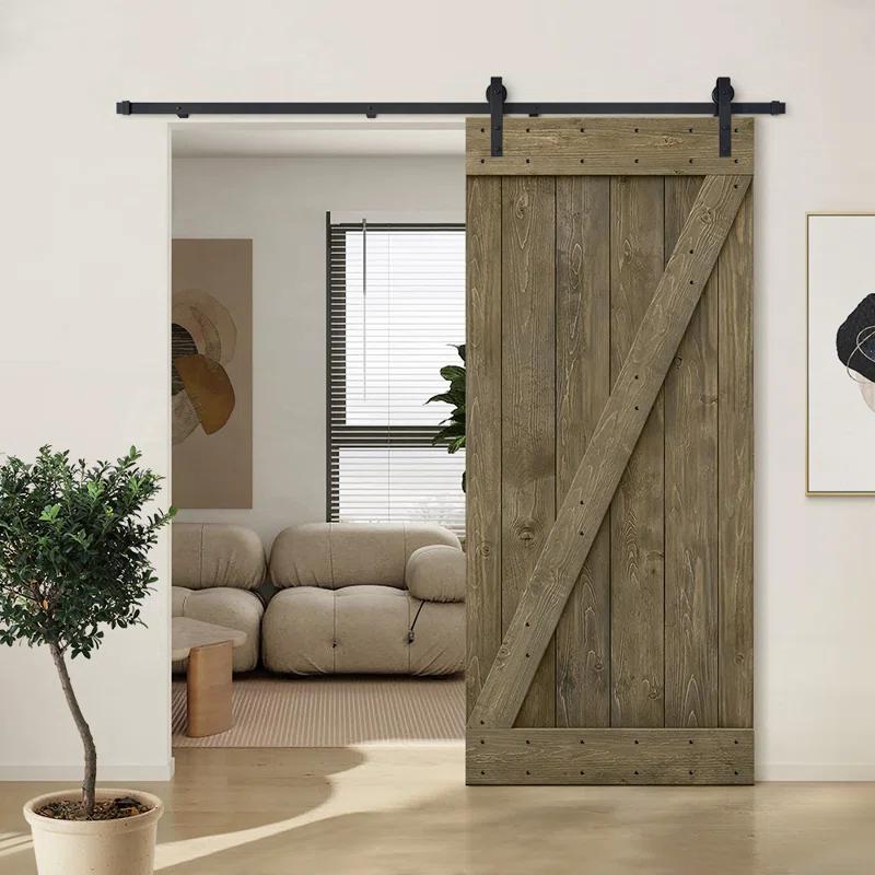 TMS 34'' x 84'' Solid Wood Paneled Painted with Installation Hardware Kit Barn Door