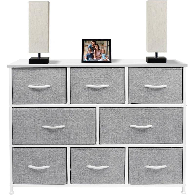 Sorbus Sorbus 8 Drawers Wide Dresser with Steel Frame, Wood Top, and Fabric Bins in White