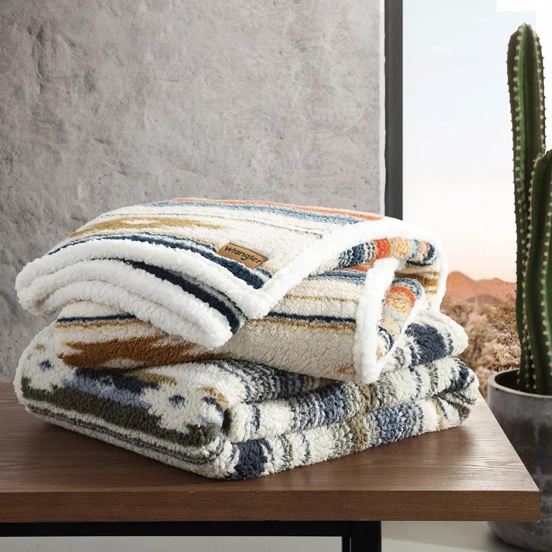 Wrangler Wrangler Printed Plush Sherpa Throw Blankets