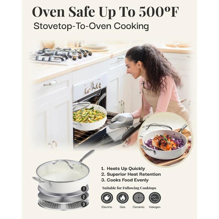 Gotham Steel Gotham Steel Naturals Cream Ultra Nonstick Ceramic 5.5 Qt Jumbo Cooker Pan with Lid