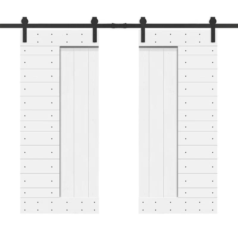 Calhome 84'' Solid Wood Paneled Painted with Installation Hardware Kit Barn Door